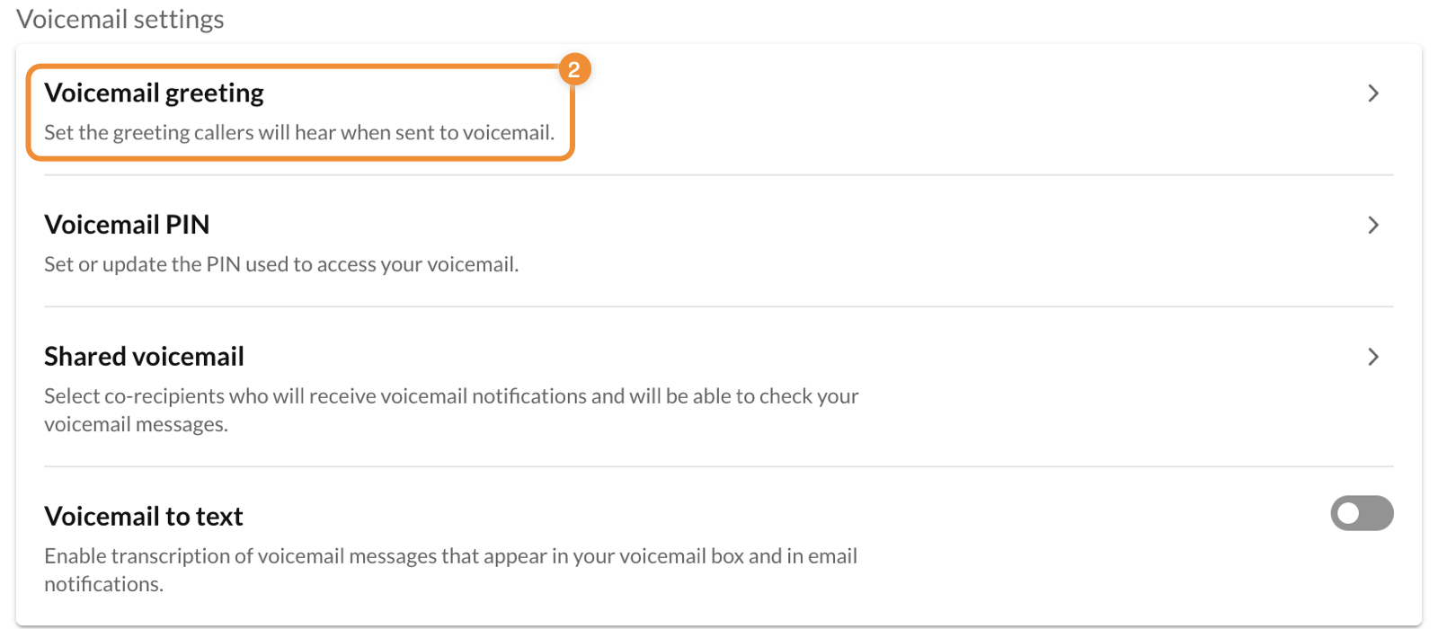 RingCentral Voicemail Greeting Option